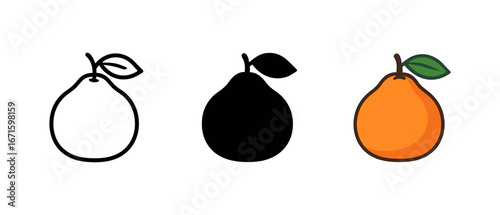 Minimalist outlined, silhouette, and colorful pear icons on white background