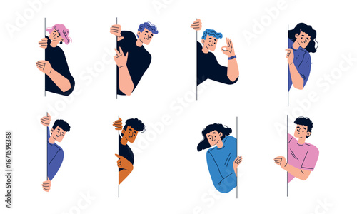 An Illustration Set Featuring Diverse Characters Peeking in Various Artistic Styles and Concepts
