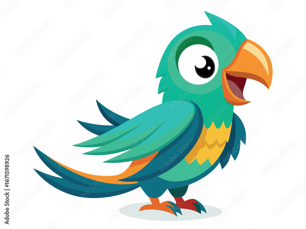 Fototapeta premium Cartoon parrot with colorful feathers