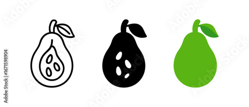 Minimalist pear designs: outline, solid, and colorful variations