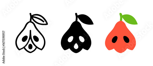 Minimalist tropical fruit icons: monochrome and colorful variations