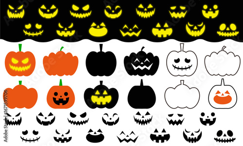 入れ替えて使えるジャックオーランタンの顔とカボチャのセット　ハロウィン