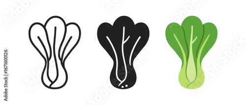 Leafy greens set: outline, silhouette, and colorful bok choy designs