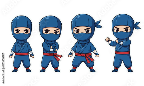 Four Blue Chibi Ninja Poses