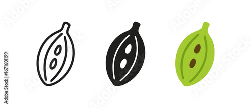 Colorful and minimalistic cocoa pod designs featuring line, solid, and flat styles