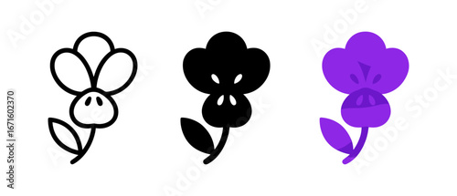 Minimalist floral designs in black, white, and purple silhouettes