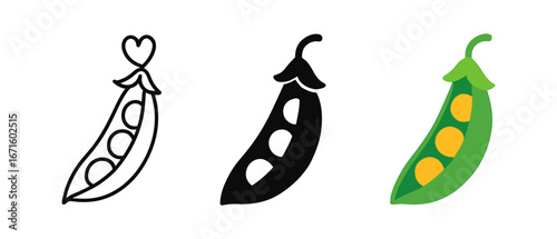 Fun pea pod designs: minimalist, silhouette, and color variations