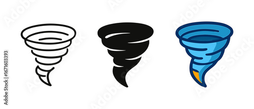 Creative tornado icon set: outline, silhouette, and colorful designs