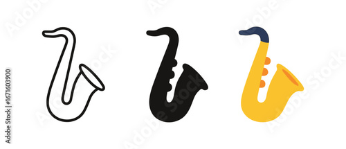 Creative saxophone icons: minimalist silhouettes and vibrant designs
