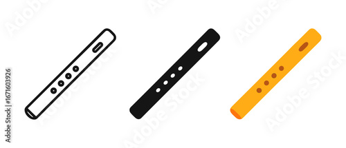 Set of three flute icons in different styles on white background