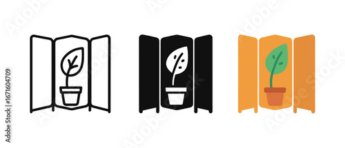 Plant in pot on folding screen: minimal, silhouette, and colorful designs