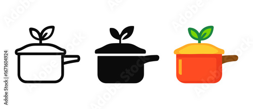 Sustainable cooking icons: outline, solid, and colorful designs