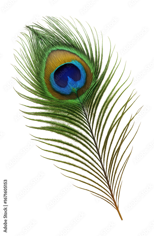 Fototapeta premium Peacock feather with detailed pattern and vibrant colors