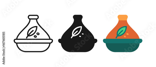 Minimalist and colorful kettle pot icons with leaf design