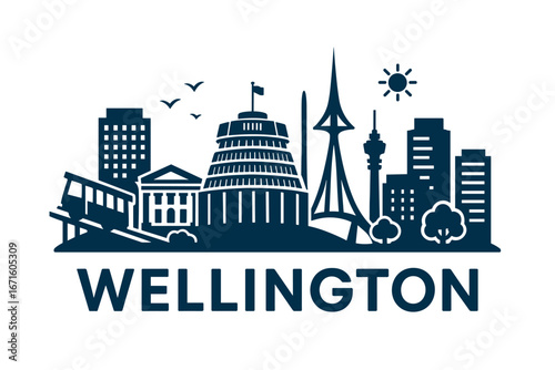 City skyline with iconic buildings and landmarks in Wellington
