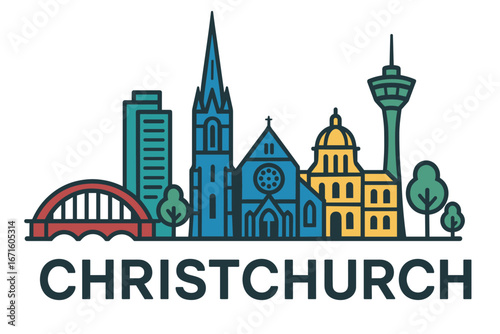 City skyline with iconic buildings and landmarks in Christchurch