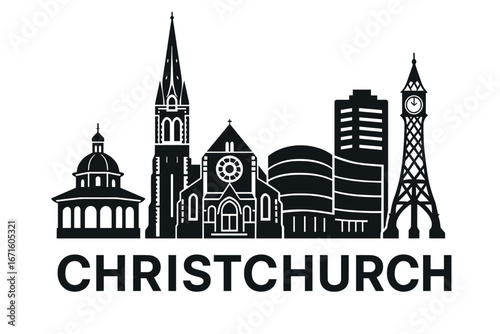 City skyline with iconic buildings and landmarks in Christchurch