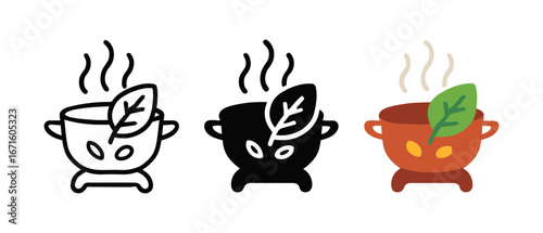 Trio of herbal tea cups in minimalist, outline, and flat art styles