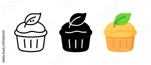 Minimalist cupcake designs with leaf toppings in various styles
