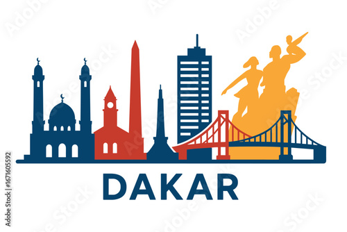 City skyline with iconic buildings and landmarks in Dakar