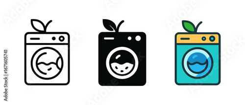 Eco-friendly washing machine icons with minimalist and colorful designs