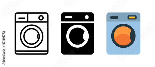 Minimalist washing machines: outline, solid, and flat style icons