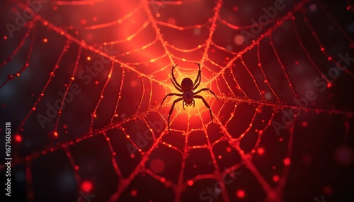Mystical Spider Web Covered in Bright Fiery Magical Red Glow