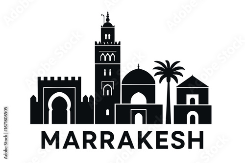 City skyline with iconic buildings and landmarks in Marrakesh