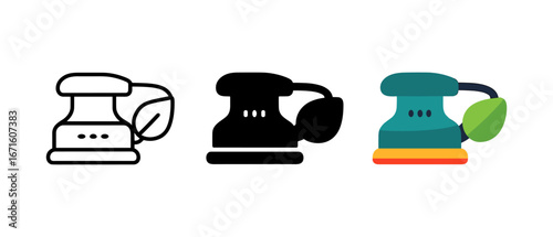 Sanding machine icons: outline, solid, colorful variations