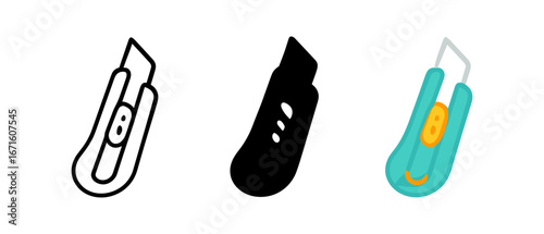 Diverse craft knives: outline, solid, and colorful plastic handles