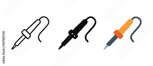 Soldering iron icons: outline, solid, and colorful design for electronic repairs