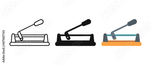 Hole puncher icon set in flat, outline, and solid styles on white background