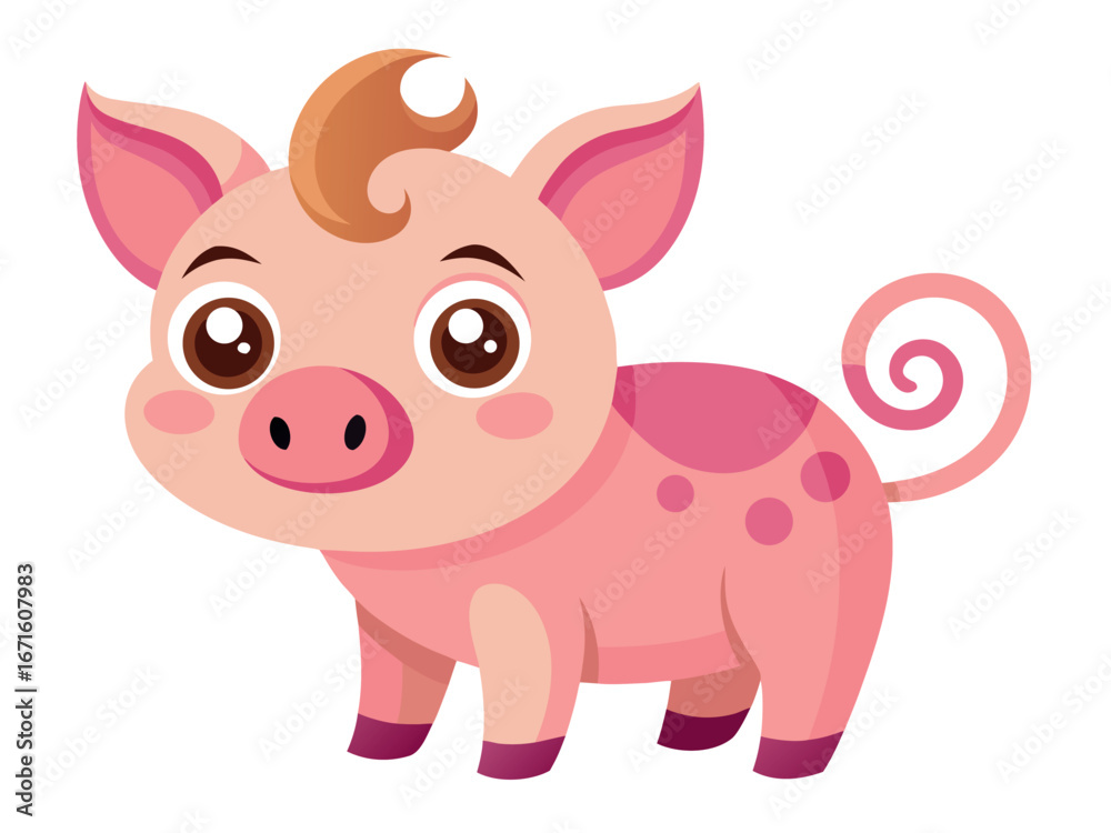 Naklejka premium Adorable cartoon pig with a curly tail