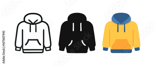 Trendy hoodie designs: outline, silhouette, and colorful styles for urban fashion