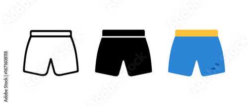 Set of minimalist athletic shorts in monochrome and colorful designs