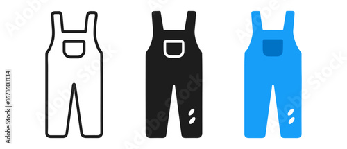 Minimalist overalls: black, white, and blue variations in modern flat style