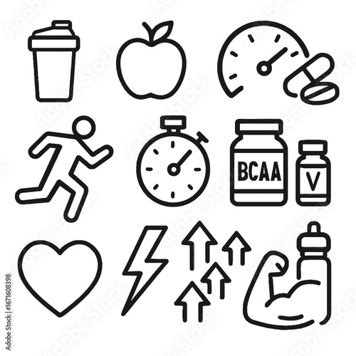 Outline Fitness Equipment Line Icon Set for Sport and Healthy Lifestyle
