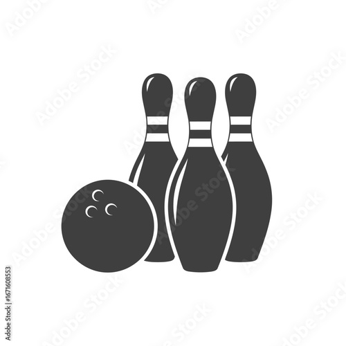 Minimalist Flat Design Bowling Ball and Pins Sport Game Icon