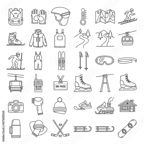 Line Art Winter Holiday and Activities Outlined Icons Minimal Design