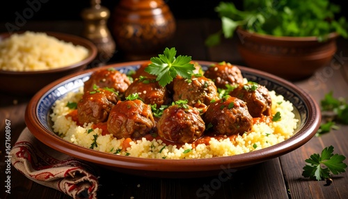 Spicy meatballs over couscous