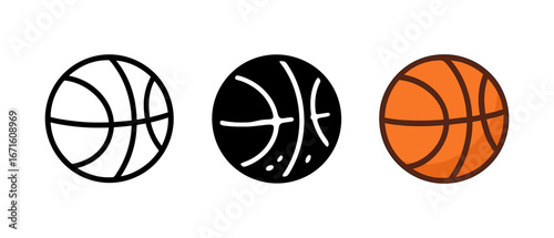 Basketball icons in flat, silhouette, and colorful styles