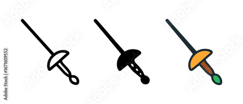Set of fencing swords in simple, linear, and colorful designs