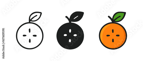 Stylized citrus icons in minimalist design with orange and black variants