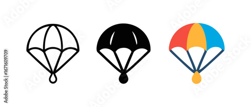 Minimalist colorful parachute icons set in flat design