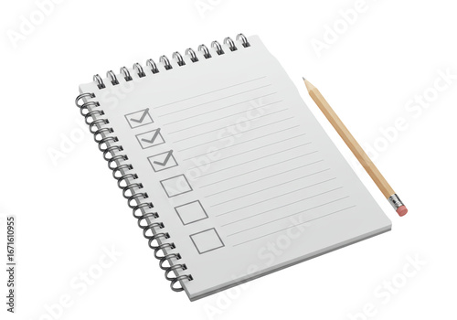 Isolated checklist notebook and pencil for business planning tasks or organization