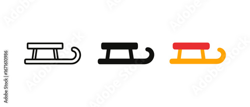 Colorful sledge icons in minimalist style for winter design projects