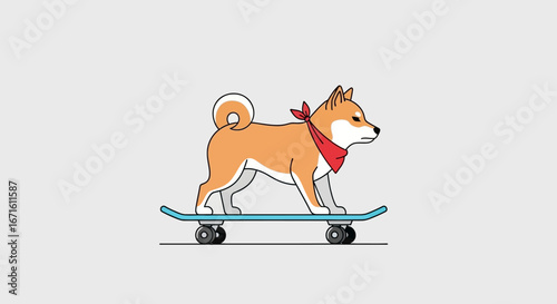 Cute Shiba Inu Dog on Skateboard Cartoon Vector