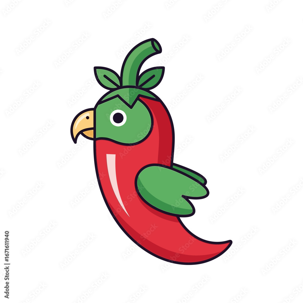 Fototapeta premium Cartoon Bird Chili Pepper Hybrid Vector Illustration