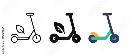 Eco friendly scooter icons with leaf motif in minimalist style