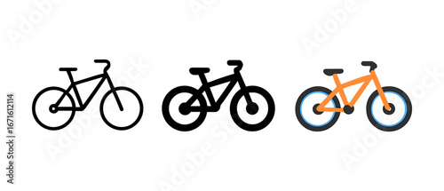 Collection of minimalist bicycle icons in flat and solid styles